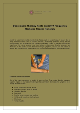 Does music therapy heals anxiety? Frequency Medicine Center Honolulu