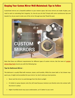 Keeping Your Custom Mirror Well-Maintained -  Tips to Follow