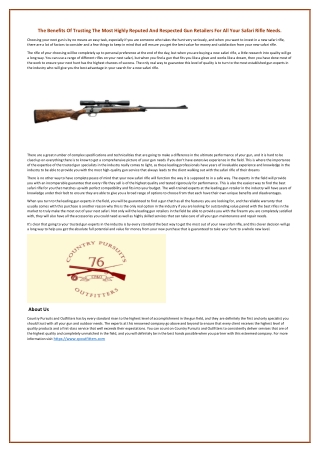 The Benefits Of Trusting The Most Highly Reputed And Respected Gun Retailers For All Your Safari Rifle Needs.