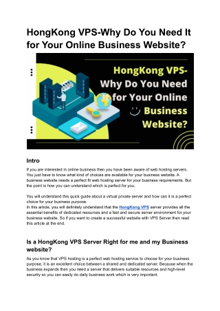 Why Do You Need A HongKong VPS Server for Business Objective