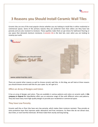 3 Reasons you Should Install Ceramic Wall Tiles