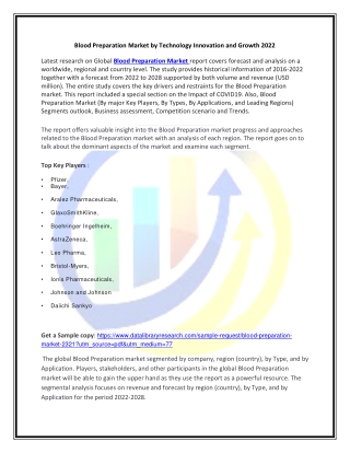 Global Blood Preparation Market Opportunities and Forecast 2020-2027