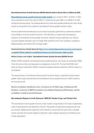 Recombinant Human Growth Hormone (RHGH) Market Likely to Reach USD 4.11 Billion by 2029