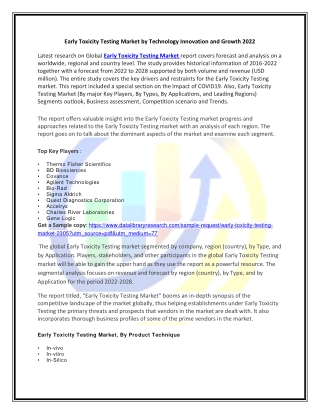 Global Early Toxicity Testing Market Opportunities and Forecast 2020-2027