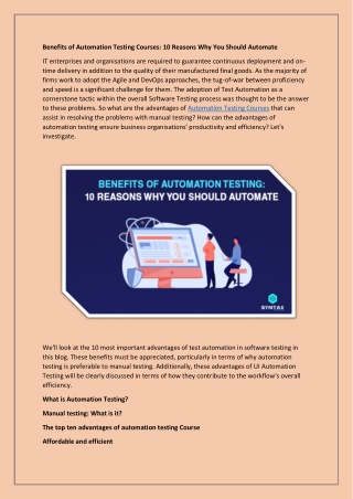 Benefits of Automation Testing Courses: 10 Reasons Why You Should Automate