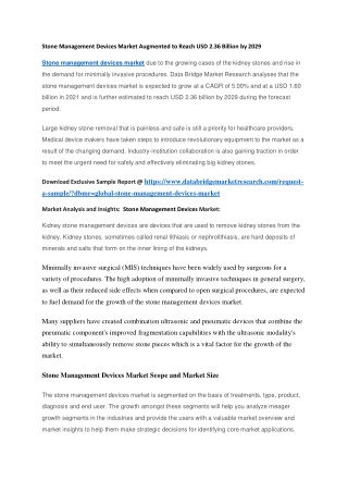 Stone Management Devices Market Augmented to Reach USD 2.36 Billion by 2029