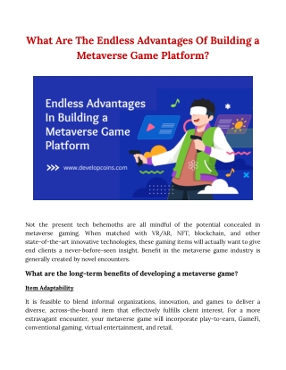 Advantages Of Building Metaverse Game Platform