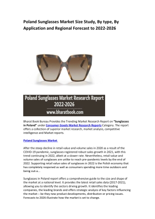Poland Sunglasses Market Research Report 2022-2026