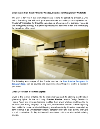 Diwali Inside Plan Tips by Premier Abodes, Best Interior Designers in Whitefield