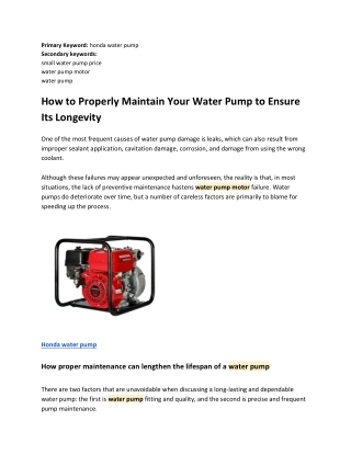 How to Properly Maintain Your Water Pump to Ensure Its Longevity