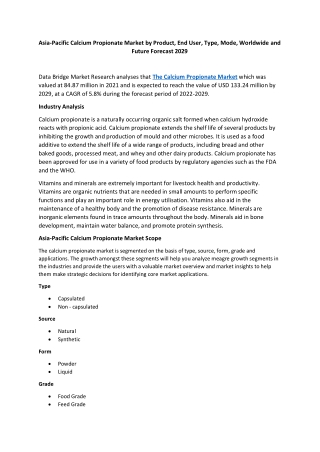 Asia-Pacific Calcium Propionate Market