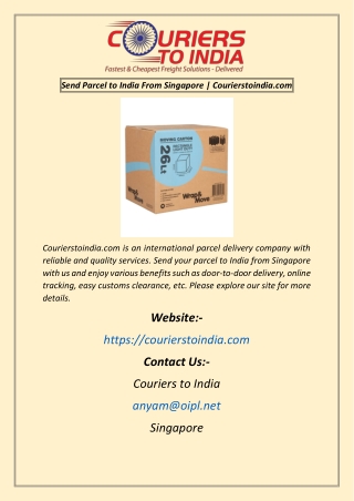 Send Parcel to India From Singapore  Courierstoindia