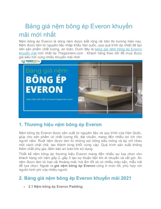 Bảng giá nệm bông ép Everon khuyến mãi mới nhất