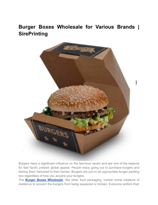 Burger Boxes Wholesale for Various Brands _ SirePrinting