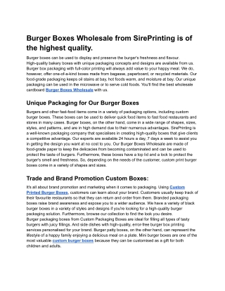 Burger Boxes Wholesale from SirePrinting is of the highest quality