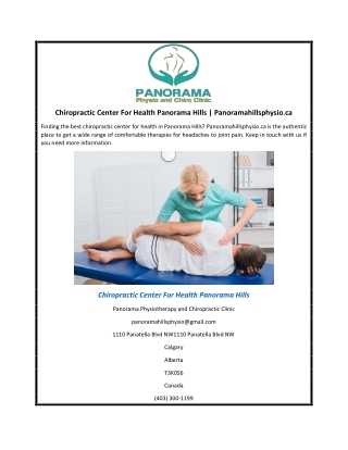 Chiropractic Center For Health Panorama Hills | Panoramahillsphysio.ca