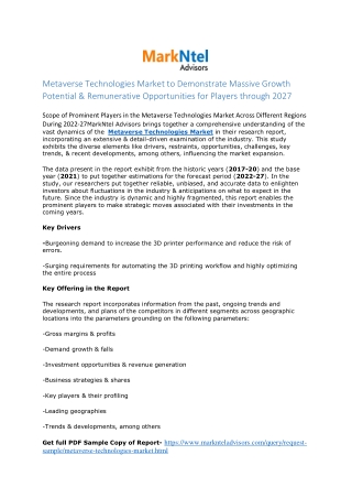 Global Metaverse Technologies Market Research Report: Forecast (2022-27)