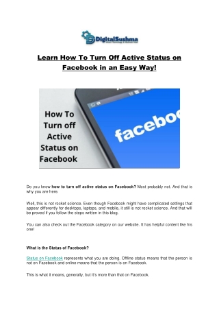 Learn How To Turn Off Active Status on Facebook in an Easy Way!