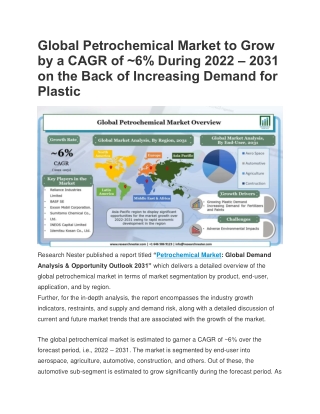 Petrochemical Market to Grow by a CAGR of ~6% During 2022 – 2031