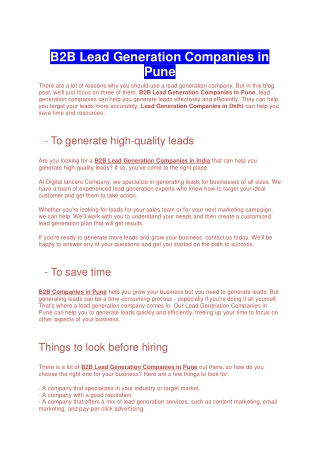 B2B Lead Generation Companies in Pune