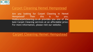 Carpet Cleaning Hemel Hempstead  Hobbscarpetcleaning.co.uk