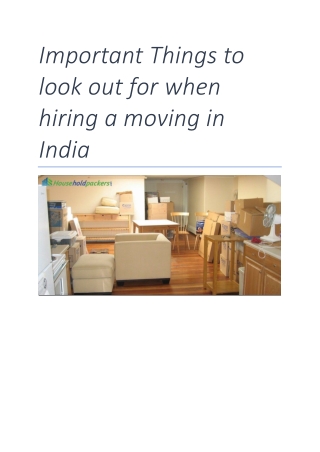 Important Things to look out for when hiring a moving in India