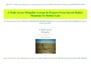 [Ebook]^^ A Walk Across Mongolia Lessons In Progress From Sacred Mother Mountain To Mother Lake DOWNLOAD @PDF