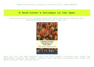 EPUB$ A Book-Lover's Holidays in the Open #P.D.F. FREE DOWNLOAD^