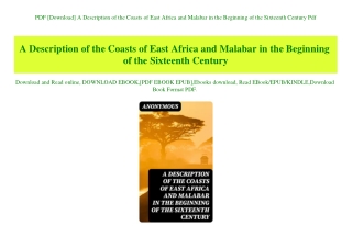 PDF [Download] A Description of the Coasts of East Africa and Malabar in the Beginning of the Sixteenth Century Pdf