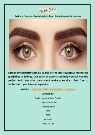 Eyebrow Feathering Specialists In Sydney | Racheljamesartistry.com.au