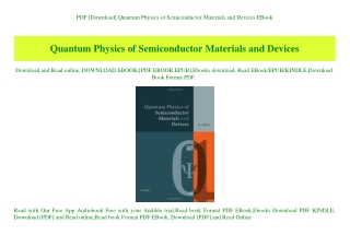 PDF [Download] Quantum Physics of Semiconductor Materials and Devices EBook