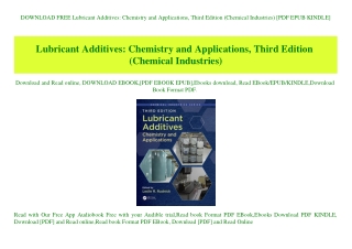 DOWNLOAD FREE Lubricant Additives Chemistry and Applications  Third Edition (Chemical Industries) [PDF EPUB KINDLE]