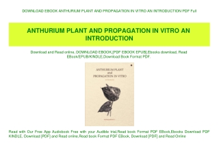 DOWNLOAD EBOOK ANTHURIUM PLANT AND PROPAGATION IN VITRO AN INTRODUCTION PDF Full