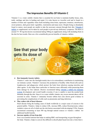 The Impressive Benefits Of Vitamin C