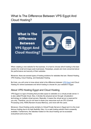 What is the difference between VPS Egypt and Cloud Hosting