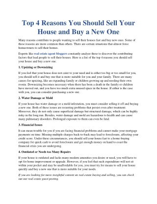 Top 4 Reasons You Should Sell Your House and Buy a New One