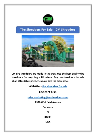 Tire Shredders For Sale | CM Shredders