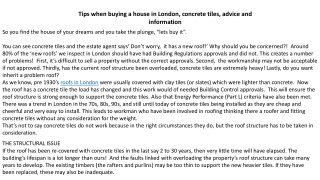 Tips when buying a house in London, concrete tiles, advice and information