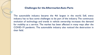 Challenges for the aftermarket auto parts