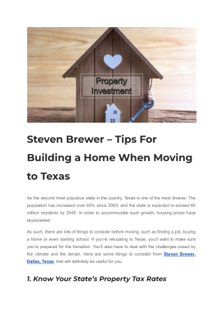 Steven Brewer – Tips For Building a Home When Moving to Texas