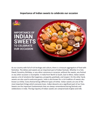 Importance of Indian sweets to celebrate our occasion