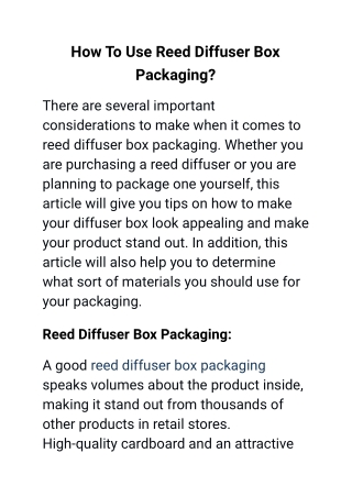 How To Use Reed Diffuser Box Packaging