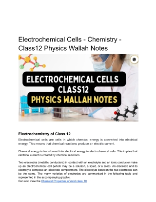 Electrochemical Cells - Chemistry - Class12 Physics Wallah Notes