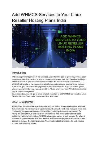Add WHMCS Services to Your Linux Reseller Hosting Plans India