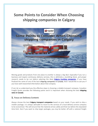 Some Points to Consider When Choosing shipping companies in Calgary