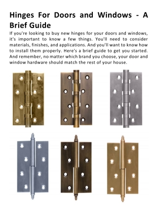 Hinges For Doors and Windows
