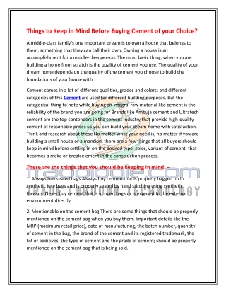 Things to Keep in Mind Before Buying Cement of your Choice