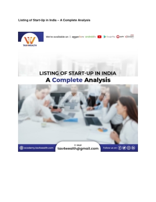 Listing of Start-Up in India – A Complete Analysis | Academy tax4wealth