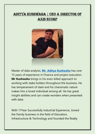 Aditya Kushwaha CEO Of Axis Ecorp