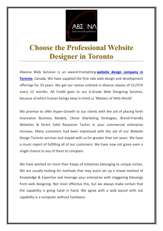 Choose the Professional Website Designer in Toronto